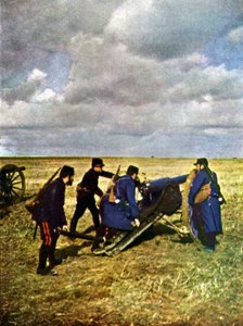 Cuatro soldados franceses con un cañón de 90 mm durante la Batalla del Marne al este de París, septiembre de 1914 de Jules Gervais Courtellemont